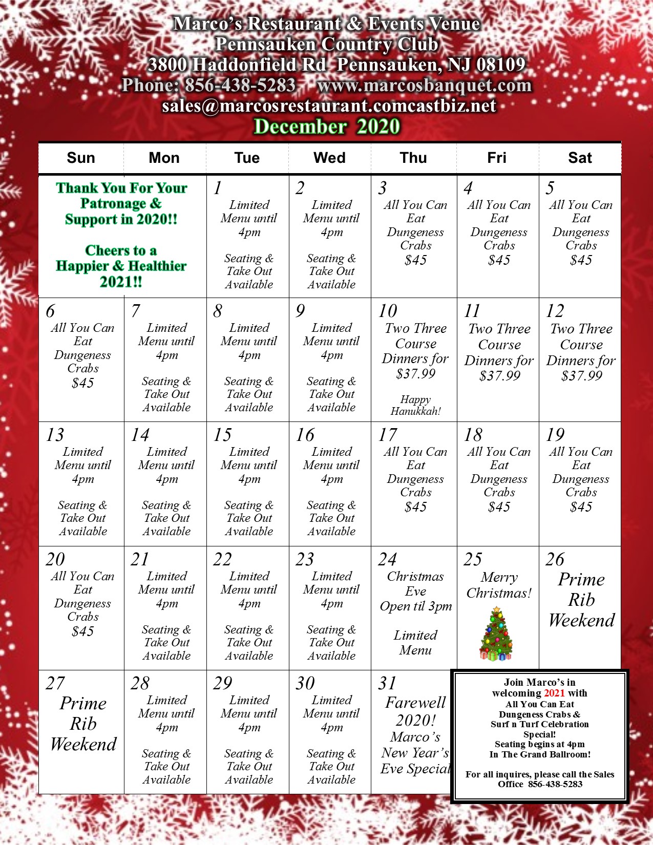 Restaurant Calendars Marco's Restaurant & Events