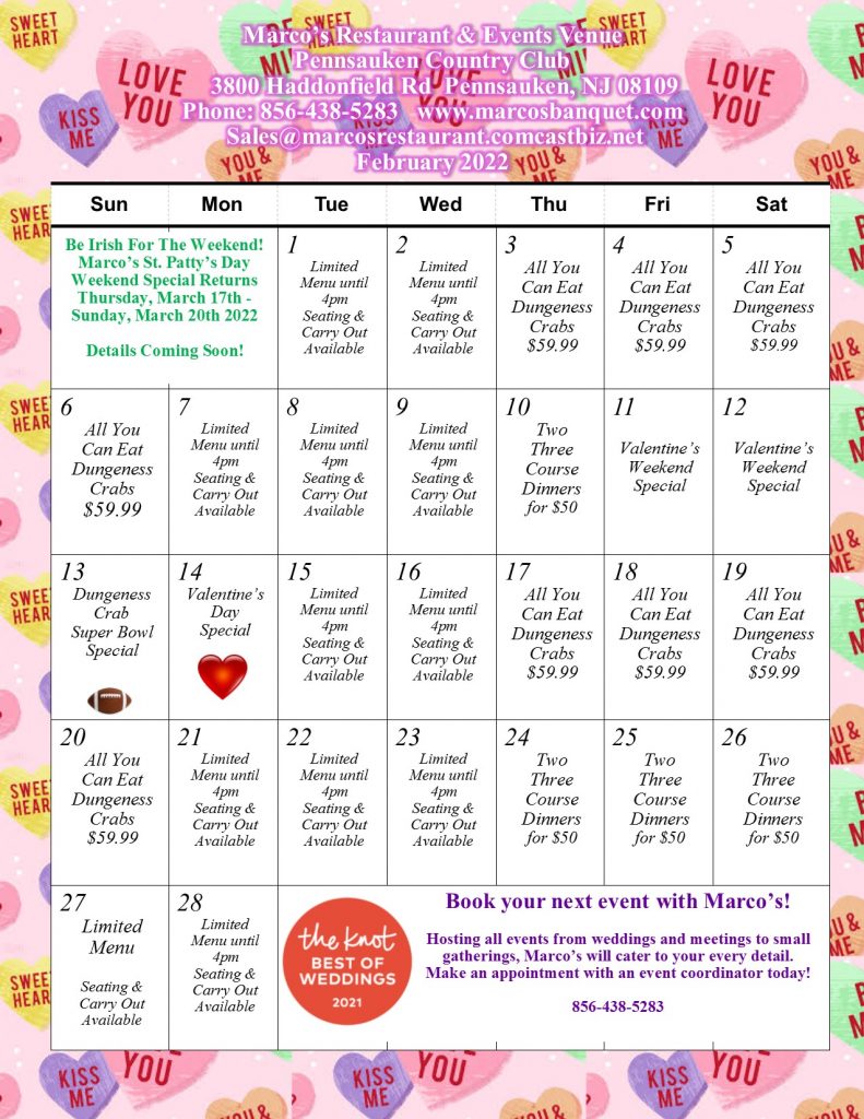 Pcc 2022 Calendar Restaurant Calendars – Marco's Restaurant & Events
