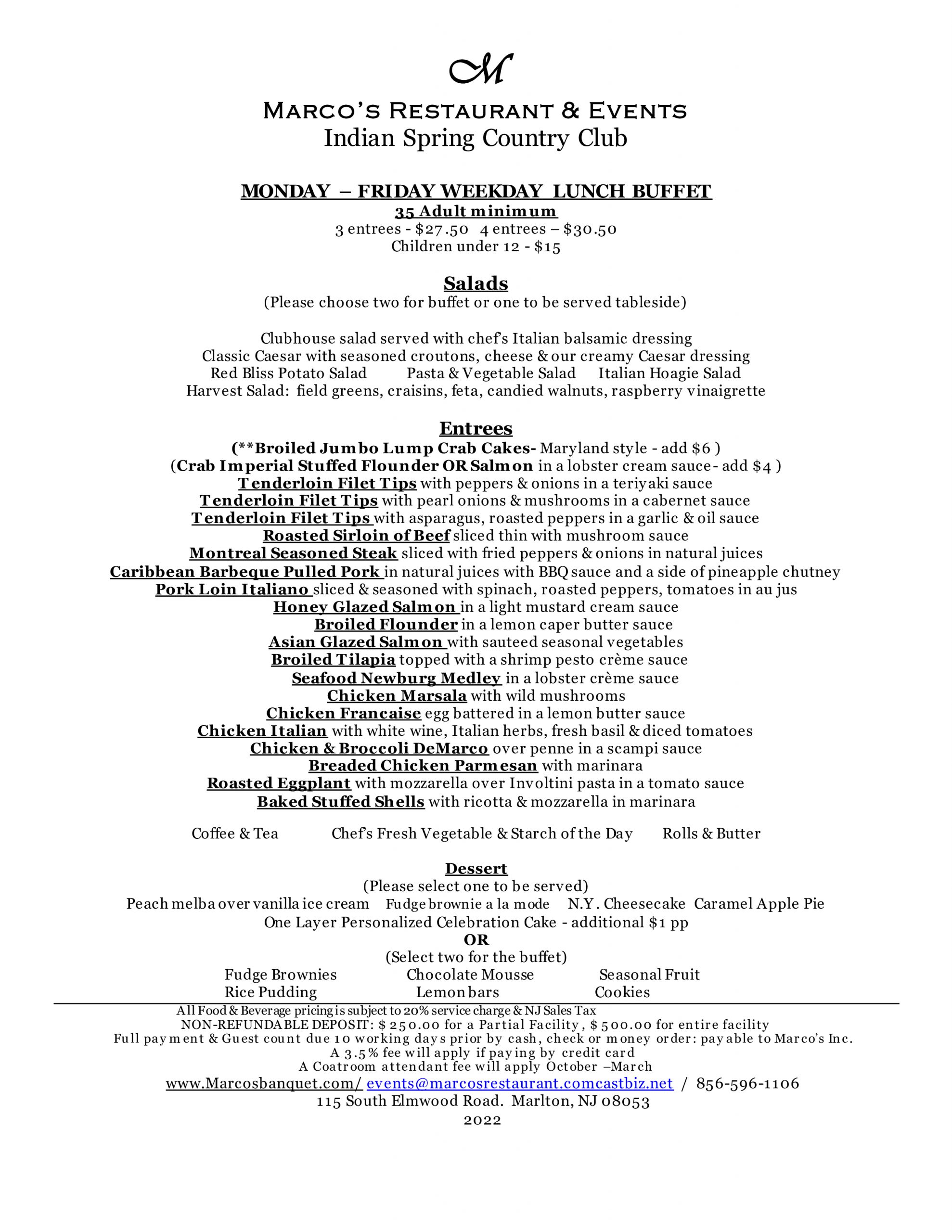 Indian Spring Events Marco's Restaurant & Events