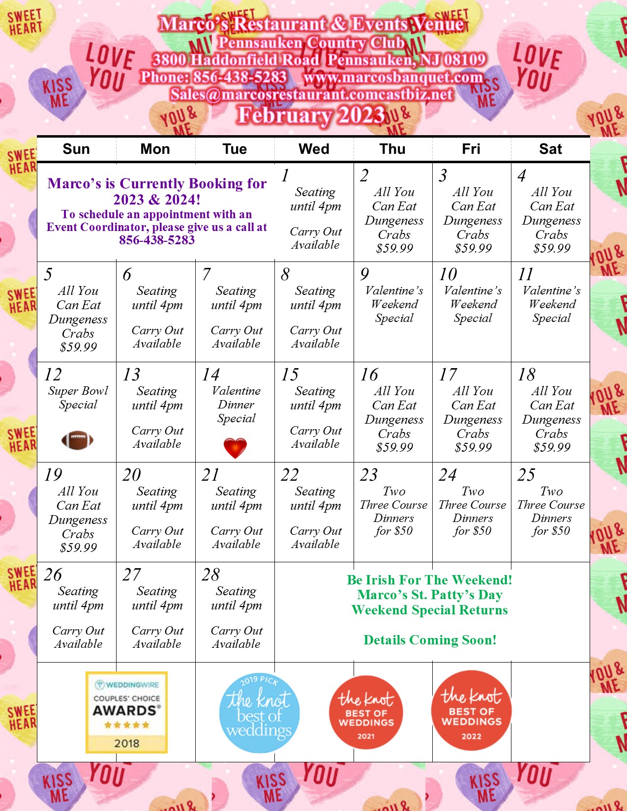 Restaurant Calendars Marco's Restaurant & Events